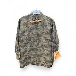 Vintage Asian Silk Patterned Shirt Camel cuff detailing handmade
